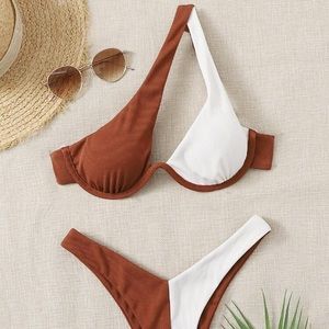 Brown and white underwire bikini